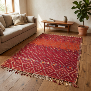 Alfombra Tribal Roja Geométrica Marroquí, Rectangular, Hecha a Mano, de Lana con Nudos, Base de Yute, Decoración para Sala de Estar - Product Image 2