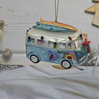 Ornement en verre artisanal de haute qualité, camion de surf, bus, lumières de plage côtière pour la décoration de Noël