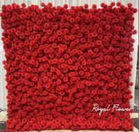 Mur de fleurs artificielles romantiques en plumes rouges et roses en soie, idéal pour les décorations murales de mariage, 2,4 m x 2,4 m, enroulable – Grande Vente