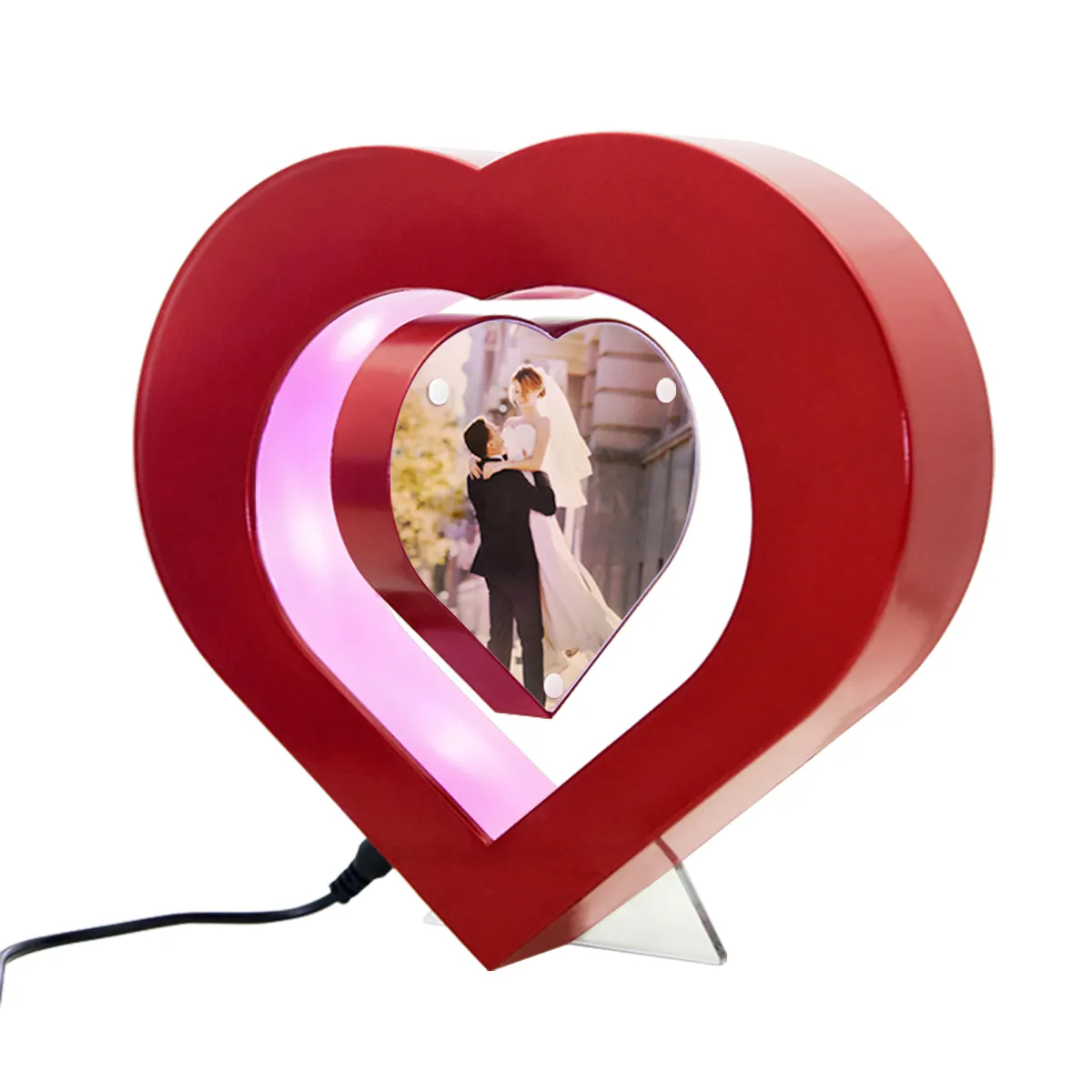 รูปหัวใจแม่เหล็กลอยกรอบรูปตกแต่งงานฝีมือของขวัญไฟฟ้าตกแต่งงานฝีมือ