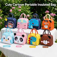 Sac isotherme portable imperméable 3D à motif animal de dessin animé pour l'école, le bureau, les pique-niques, anti-fuite, gris