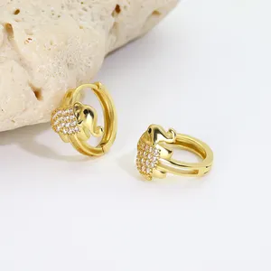 Fashion Women Jewelry 18k Gold Plated Thailand Animal Zirconia Huggie Hoop Elephant Earrings