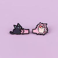 Pin Logam Grosir Motif Kartun Kucing & Ikan, Bros Kreatif Cetak UV Logam, Pin Pasangan Hewan untuk Pakaian, Tas & Ransel