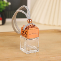 Flacon diffuseur de parfum de voiture vide en verre carré de 8 ml avec couvercle or rose, pour huiles essentielles, désodorisant suspendu, écologique, avec bouchon à vis