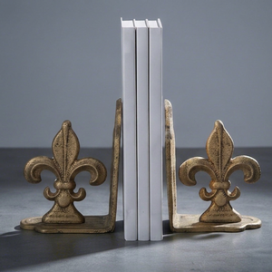 Porte-livres décoratifs en métal Fleur-de-Lys élégants, accessoires de bibliothèque, supports de livres ornementaux pour la maison, le bureau, la bibliothèque et le style vintage - Product Image 1