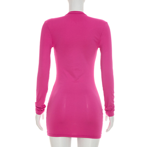 Viviblook J26DS248 Vestido de Fiesta Corto Ajustado de Verano para Mujer, Sexy, de Color Sólido, Manga Larga, Cuello en V Profundo - Product Image 2