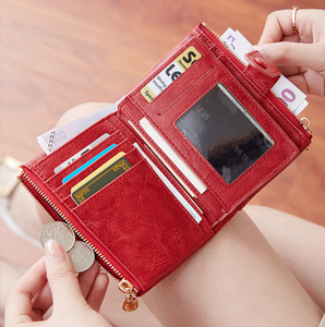 Vintage Oil Wax Genuine Cowhide <b>Wallet</b> Hot Selling Double Zipper RFID Multifunctional Short Length Anti-Theft PU Lining - Product Image 2