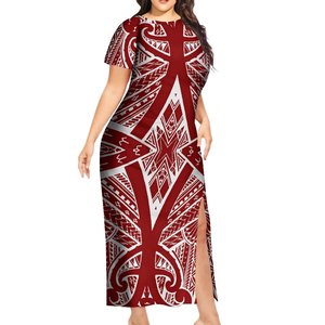 Nuevo vestido de verano de <span class=keywords><strong>arte</strong></span> de la isla del Pacífico personalizado a pedido Vestido de manga corta dividido de moda Polinesia hawaiana - Product Image 3
