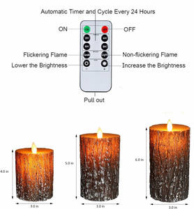 Luz de vela Led de corteza de pino con llama móvil parpadeante a batería 3PK con Control remoto de 10 teclas para dormitorio de fiesta de Navidad - Product Image 2