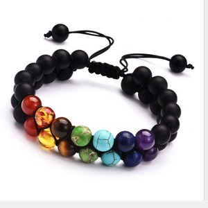 Bracelet en pierres de lave 7 chakras, double rangée, 8 mm, ajustable, unisexe, pour yoga, énergie et guérison - Product Image 3
