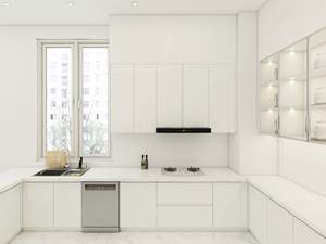 Cuisine moderne blanche en mélamine avec finition laquée, armoire modulaire avec plusieurs rangements et éclairage - Product Image 4