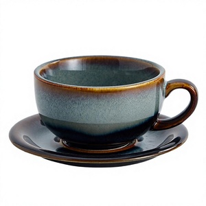 Ensemble tasse et soucoupe à café Kiln Latte Pull en céramique, style japonais rétro, 14 oz, passe au lave-vaisselle, couleur unie, Chine - Product Image 2
