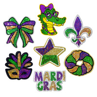 Patchs en tissu brodés de sequins, série Carnaval Petit Crocodile Étoile à cinq branches avec nœud, adhésifs, thermocollants, en stock