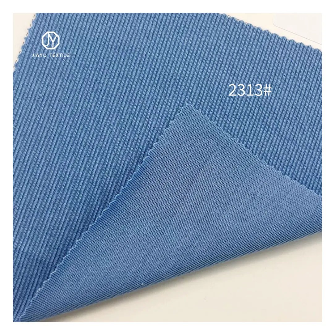 Free sample blue Soft touch 260g 64 polyester 27.5 rayon 8.5 spandex high stretch knitted ribbed fabric for dresses