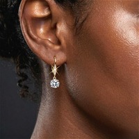 Anting-anting gantung Moissanite 1 karat*2 berlapis emas 14k, gaya kasual vintage, dari Factory Outlet, perak sterling 925, potongan bulat