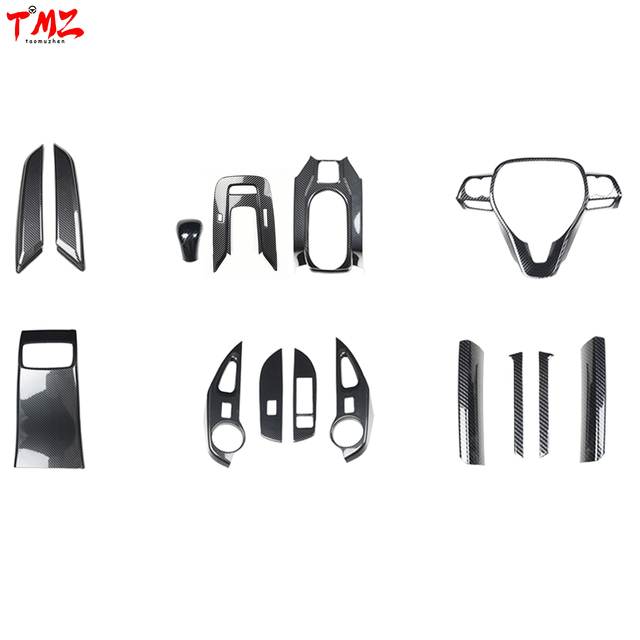Black Carbon Fiber Plastic Interior Trim Covers Decor Strips Full Set Kit for 2022 Toyota Frontlander RHD