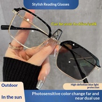 Lunettes presbytes HD photochromiques anti-lumière bleue pour hommes, monture carrée classique en métal, style mode