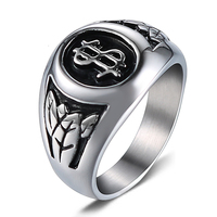 Personnalisé Dollar Mark Signet 316 Acier Inoxydable Argent Hommes Dégoulinant D'huile Punk Anneau Vintage Bijoux