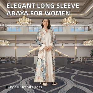 Abaya Traditionnelle Modeste pour Femmes Musulmanes avec Motif Floral, Taille Naturelle, Manches Longues et Incrustation Délicate de Perles pour le Bal de Promo - Product Image 2