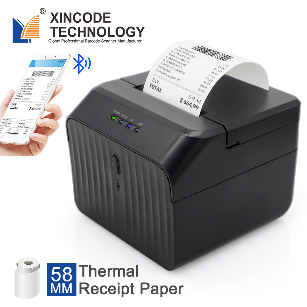 Xincode Mini Receipt Label Sticker Printers & Scanners Pos Portable Barcode Thermal Printer 58mm With USB Blue tooth