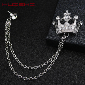 Broche Couronne Style Coréen Britannique avec Chaîne, Épingle de Revers à Pompon, Accessoire Rétro pour Hommes, Mariage et Banquet - Product Image 2