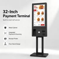 Kiosque tactile sur pied de 32 pouces, kiosque en libre-service, kiosque de commande automatique, paiement en option, imprimante, lecteur de codes-barres, caméra