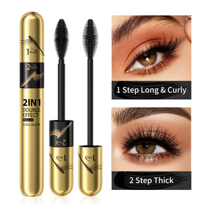 มาสคาร่าแบบ 2 in 1 สูตรธรรมชาติ สำหรับขนตา 4 มิติ ขวดสีทอง หัวแปรงคู่ สีดำ กันน้ำ ปัดขนตาให้งอนสวย - Product Image 5