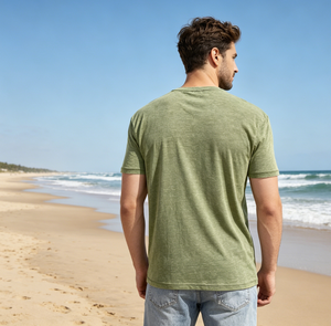 T-shirt décontracté d'été pour hommes européens et américains, couleur unie, col rond, manches courtes, 220g, doux et confortable, multicolores - Product Image 6
