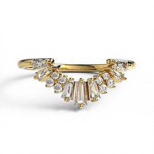 Luxury 18K Gold Plated Curved Round And Baguette Diamonds Wedding <b>Ring</b> Engagement <b>Stacking</b> Band Jewelry Fine Jewelry For Women - Product Image 1