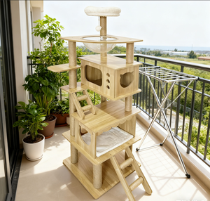 Cây cào móng mèo hiện đại đa năng, chất liệu gỗ, vải lanh & nhung, 4 tầng, cao 168CM, đóng gói thùng carton - Product Image 5