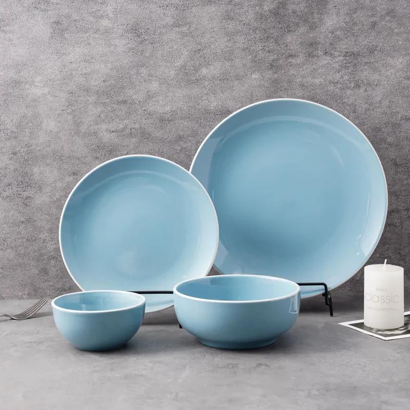 Huilang ceramica Set azzurro blu blu blu di colore solido semplice stile di colore adatto per la cucina a casa, supermercato