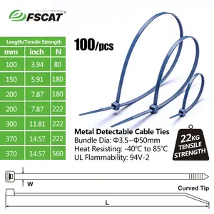 FSCAT Plastic Magnetic Metal Detectable Cable Nylon Wire Ties 7.8inch Fastening Tie Wrap Tool Self-locking Zip Ties