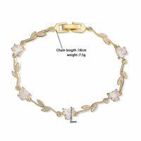 Bracelet à maillons ajustables en laiton plaqué or 18 carats avec pierres multicolores et feuilles en zircon cubique taille cœur pour femme, bijou romantique