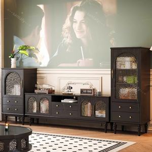 Meuble TV en bois massif de style français du milieu du siècle, table basse combinée, bar à domicile, salon, meubles, gain de place, grande capacité - Product Image 3