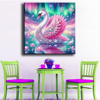 Peinture Diamant Ever Moment : Paysage Aurore, Magnifique Cygne avec Gemmes - Nouvelle Arrivée, Artisanat Artistique, Tableau Mural ASF2952