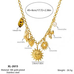 Collier en acier inoxydable plaqué or 18 carats avec pendentif soleil et lune, étanche, inaltérable, motif cœur, nœud et léopard, bijoux pour femme - Product Image 6