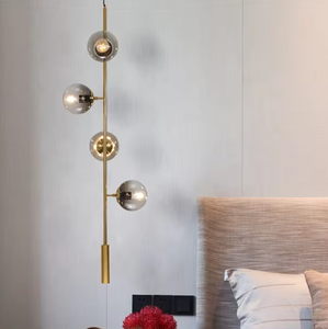 Simple Golden Iron Dining <b>Room</b> <b>Chandelier</b> Middle Size Glass Ball Pendant Lights Hanging Design for Bedside & Kitchen - Product Image 5