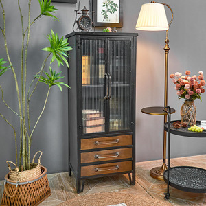 Meuble de rangement industriel réglable en métal avec porte vitrée, style ferme européen, écologique, pour salon, cuisine et salle à manger - Product Image 4
