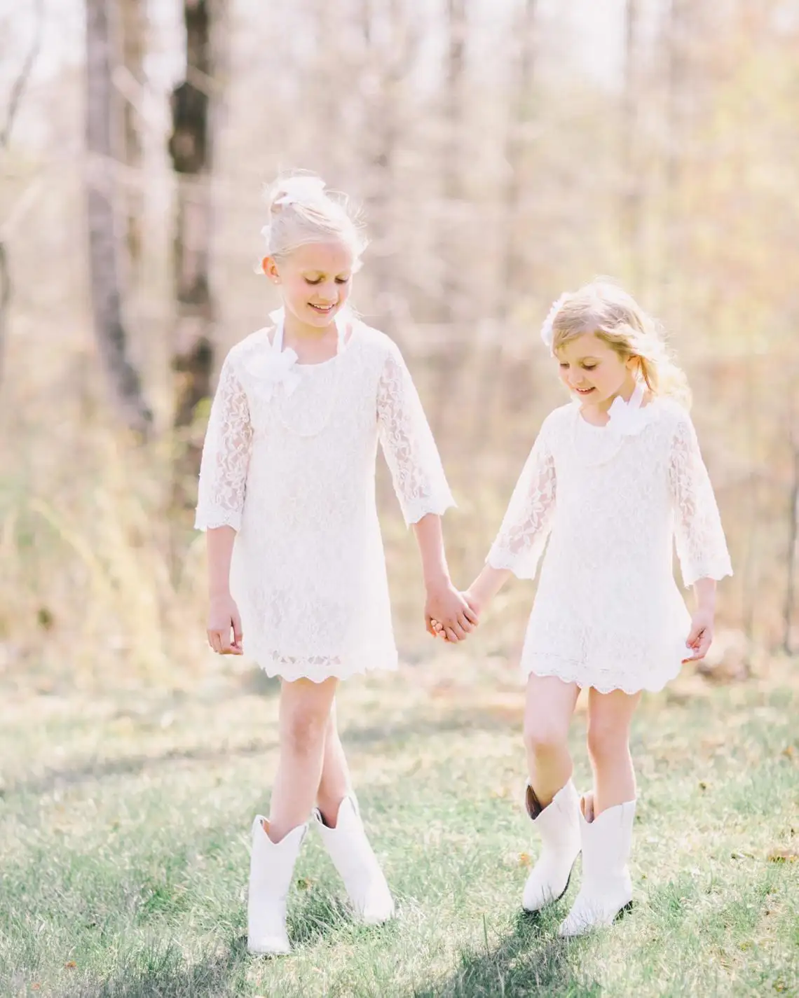 Оптовая продажа, однотонная одежда для матери и ребенка, кружевные белые платья для девочек