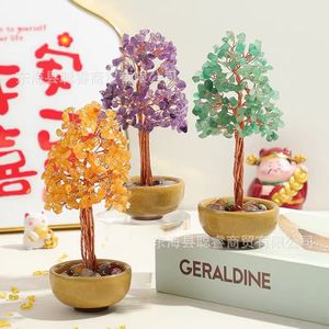 ต้นไม้เงินคริสตัลฐานเซรามิก ต้นไม้แห่งชีวิต ของตกแต่งบ้าน/สำนักงาน เสริมโชคลาภ วัสดุ K9 สีเหลือง ของขวัญตามหลักฮวงจุ้ย - Product Image 1