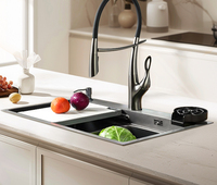 Robinet de cuisine commercial de luxe à col long et à poignée unique, sans contact, avec douchette extractible
