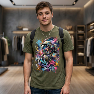 T-shirt à manches courtes pour homme, vert olive, col rond, style streetwear, tissu respirant en polyester/coton - Product Image 1