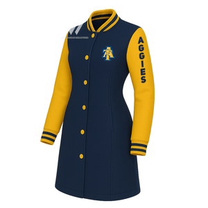 Chaqueta Universitaria Larga Bordada de la Hermandad Griega Chi Eta Phi para Otoño/Primavera/Invierno, Ecológica, con Mangas de Cuero Sintético y Logotipo - Product Image 1