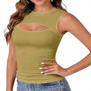 Top sin mangas de punto verde oliva para mujer, cuello redondo, estilo sexy para discoteca, longitud regular - Product Image 2