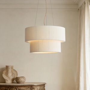 Lustre rond en tissu tissé de style nordique, E27, à six têtes, pour salon, chambre à coucher, éclairage domestique - Product Image 3