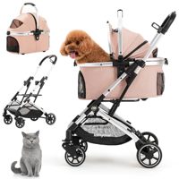 Poussette 3 en 1 pour petits chiens moyens chiots chats Coussin de transport détachable Cadre en aluminium léger et pliable Double entrée sans fermeture éclair