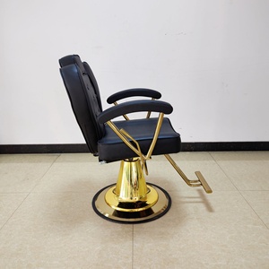 Sillón de Barbería de Cuero Sintético Negro con Base de Metal Dorado, Altura Ajustable Hidráulica, Mueble de Salón de Diseño Industrial - Product Image 2