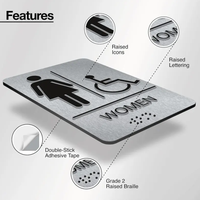 Panneau tactile braille en relief pour salle de bain, en acier inoxydable, pour accès handicapés, marqueur de porte pour toilettes hommes/femmes/unisexe
