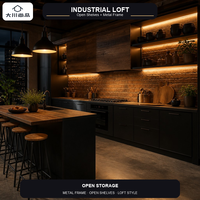 Ensemble de cuisine industriel haut de gamme en bois, finition mate bicolore personnalisée avec étagères ouvertes pour loft, villa, espace commercial, résistant à l'eau