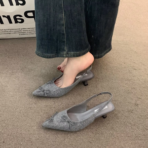 Factory Wholesale New Summer Apricot High Heels Baotou Sandals Fairy <b>Pointed</b> Thin Heel Single Shoes Women - Product Image 4